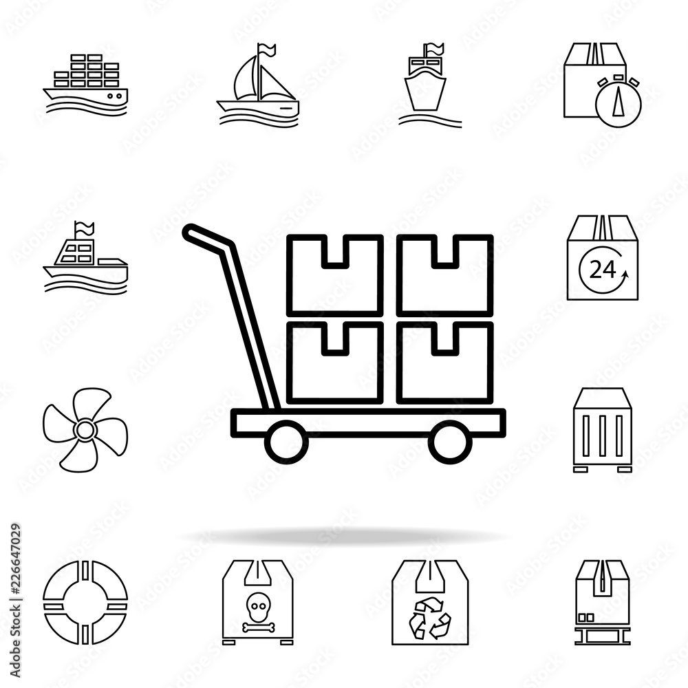 Poster cart with boxes outline icon. cargo logistic icons universal set for web and mobile