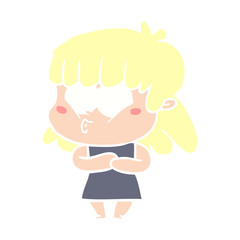 flat color style cartoon whistling girl