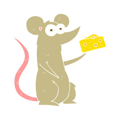flat color illustration of a cartoon mouse with cheese