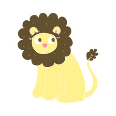 flat color illustration of a cartoon cute lion
