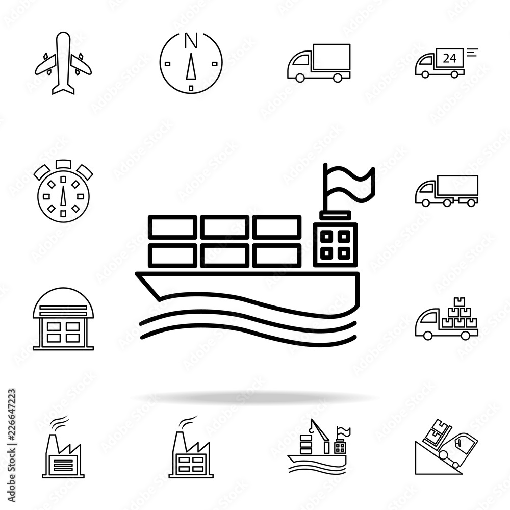 Poster ship with containers outline icon. cargo logistic icons universal set for web and mobile