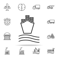 ship with containers front view outline icon. Cargo logistic icons universal set for web and mobile