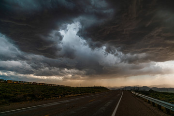 Roadway and stormy clouds