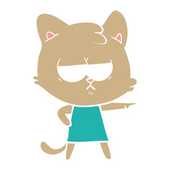 bored flat color style cartoon cat pointing