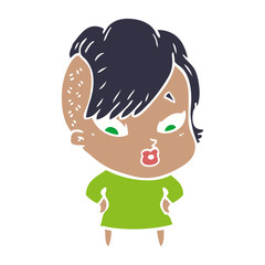 flat color style cartoon surprised girl