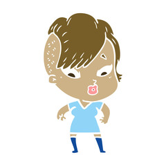 flat color style cartoon surprised girl