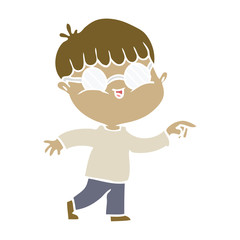 flat color style cartoon boy wearing spectacles