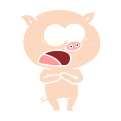 flat color style cartoon pig shouting