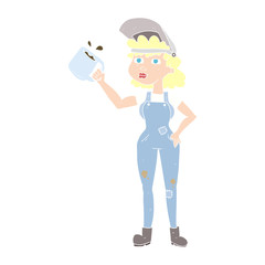 flat color illustration of a cartoon woman in dungarees