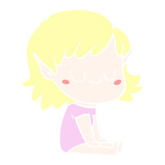 happy flat color style cartoon elf girl