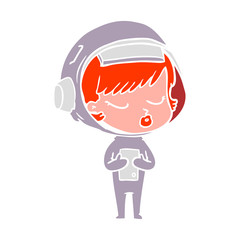 flat color style cartoon pretty astronaut girl