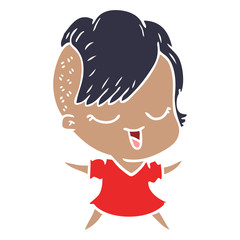happy flat color style cartoon girl