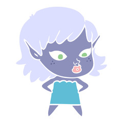 pretty flat color style cartoon elf girl