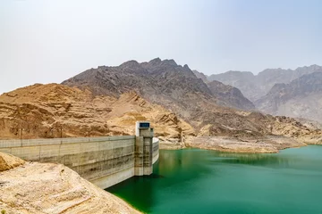 Fotobehang Dam Wadi Dayqah Dam in Qurayyat, Oman. It is located about 70 km southeast of the Omani capital Muscat.