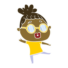 flat color style cartoon woman dancing wearing spectacles