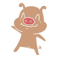 nervous flat color style cartoon pig