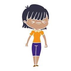 annoyed flat color style cartoon girl