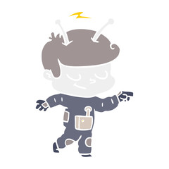 friendly flat color style cartoon spaceman pointing