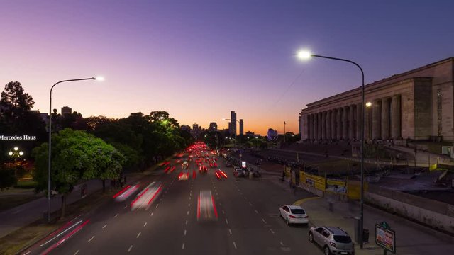 Day to night sunset time lapse hyperlapse of Buenos Aires, road with traffic and cars