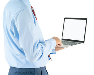 Businessman holding a laptop with clipping path