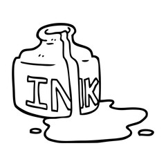 line drawing cartoon spilled ink bottle