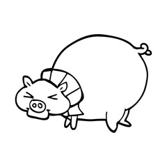 line drawing cartoon fat pig