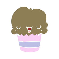 flat color style cartoon cupcake with face