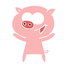 cheerful pig flat color style cartoon