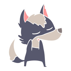 flat color style cartoon wolf laughing