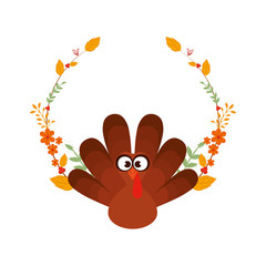 cute turkey with floral decoration thanksgiving