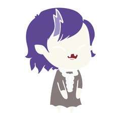 flat color style cartoon laughing vampire girl
