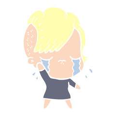 flat color style cartoon crying girl waving