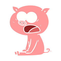 flat color style cartoon sitting pig shouting