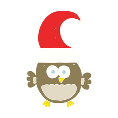 flat color illustration of a cartoon little christmas owl