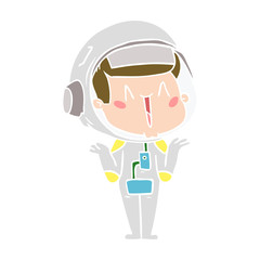 happy flat color style cartoon astronaut shrugging shoulders