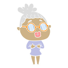 flat color style cartoon woman wearing spectacles