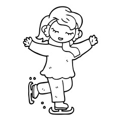 line drawing cartoon girl ice skating