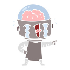 flat color style cartoon crying robot pointing