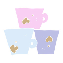 flat color illustration of a cartoon stack of coffee cups