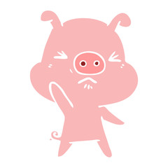 flat color style cartoon angry pig