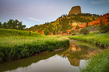Devils Tower along the Belle Fourche River in Wyoming