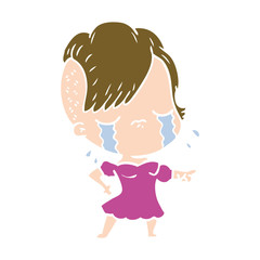 flat color style cartoon crying girl