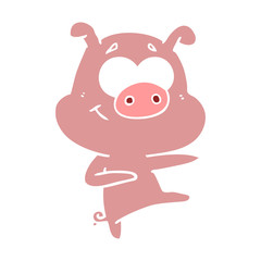 Obraz na płótnie Canvas flat color style cartoon pig pointing