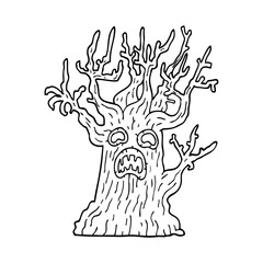 line drawing cartoon spooky tree