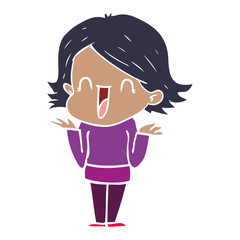 flat color style cartoon happy woman