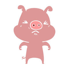flat color style cartoon angry pig