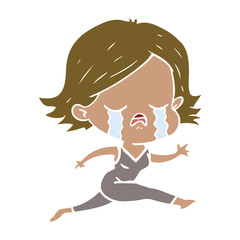 flat color style cartoon girl crying whilst running