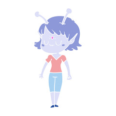 flat color style cartoon alien girl