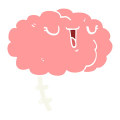 happy flat color style cartoon brain
