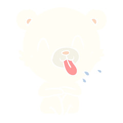 rude flat color style cartoon polar bear sticking out tongue